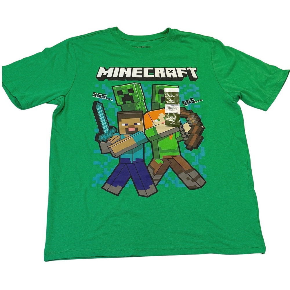Minecraft Boys Green Graphic T-Shirt Steve Alex Creeper XL 14/16 NWT. 1110C7